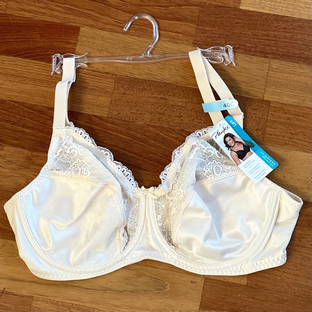 PLAYTEX Secrets Full Figure Beautiful Lift Bra Beige Lace Soft Cup PO4422 NWT